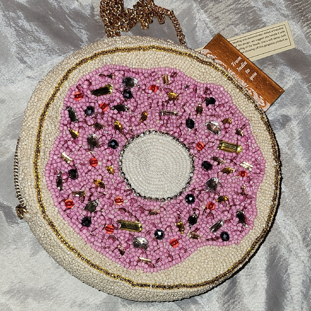 Donut Beaded Pink Crossbody Bag Bnwt From India To You  ML